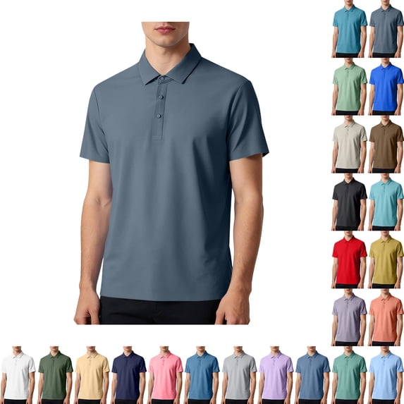 HOMADLES Men Polo T Shirt Button Ice Silk Soft Men Loose Solid Casual Short Sleeve Golf Men Pique Polo Tee A Dark Gray XL