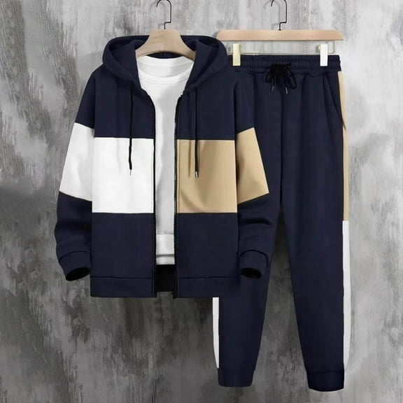 HOMADLES Men Sets 2 Piece Outfits with Hoodie Full Zipper Athletic Jacket Elastic Waist Baggy Sweatpants Drawstring Casual Jogger Outfits Navy XL