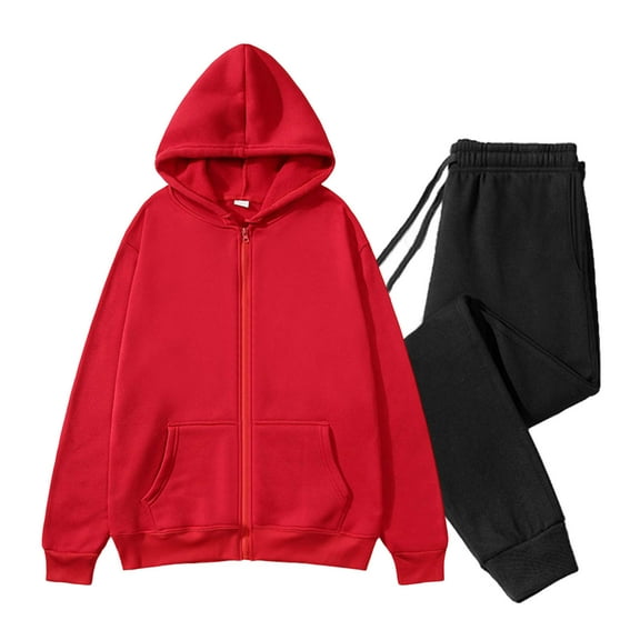 HOMADLES Men Sets 2 Piece Outfits with Hoodie Full Zipper Athletic Jacket Elastic Waist Baggy Sweatpants Drawstring Casual Jogger Outfits Red XL