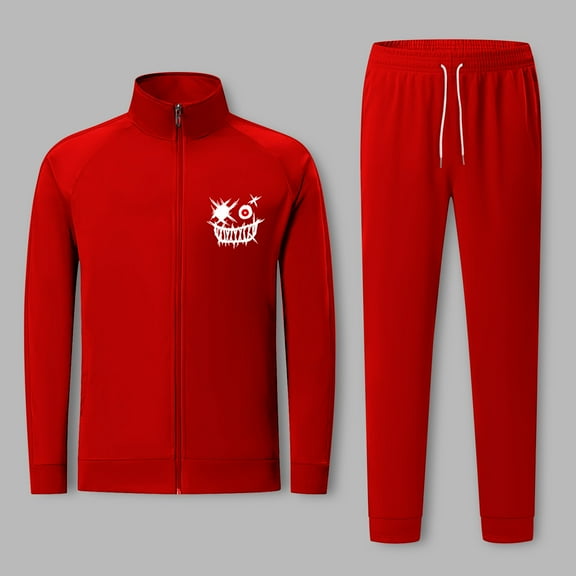 HOMADLES Men Sets 2 piece Outfits Long Sleeve Hoodie Full Zipper Winter Coat Jacket Drawstring Jogger Sweatpants Sports Pants Athletic Outfits Red S