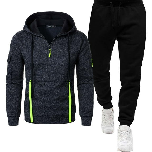 HOMADLES Men Sets 2 piece Outfits with Hoodie Solid Long Sleeve Sweatshirt Sweatsuit Baggy Sweatpants Drawstring Jogger Outdoor Sports Sweatpants Outfits Black L