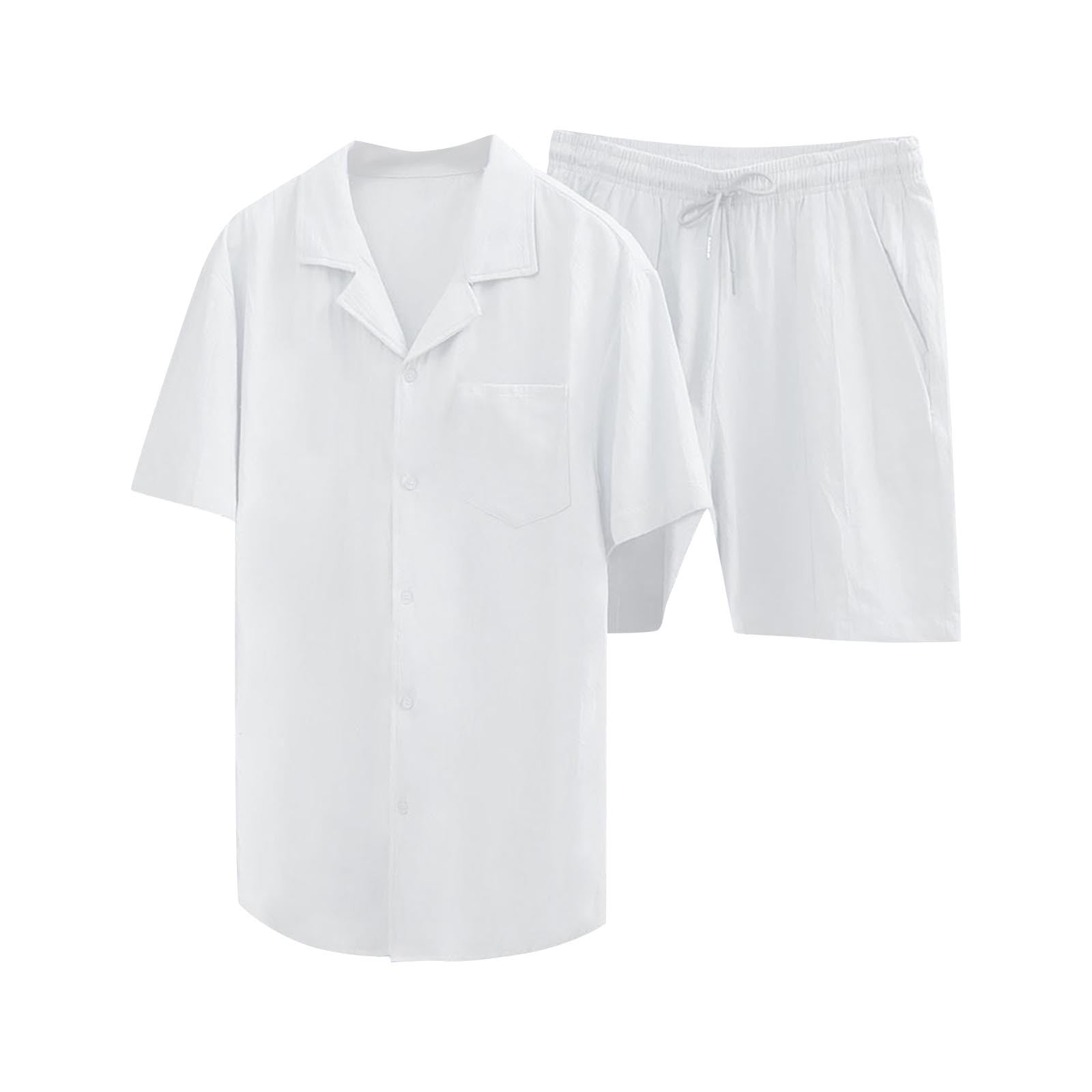 Men's 2 Piece Big Size Linen Short Sleeve Casual Outfit Black main image 1