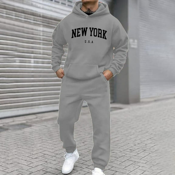 HOMADLES Men Sweatpants Tracksuit Set 2 Pcs Solid Long Sleeve Pullover Hoodie and Baggy Sweatpants Drawstring Casual Jogger Outfits Gray S