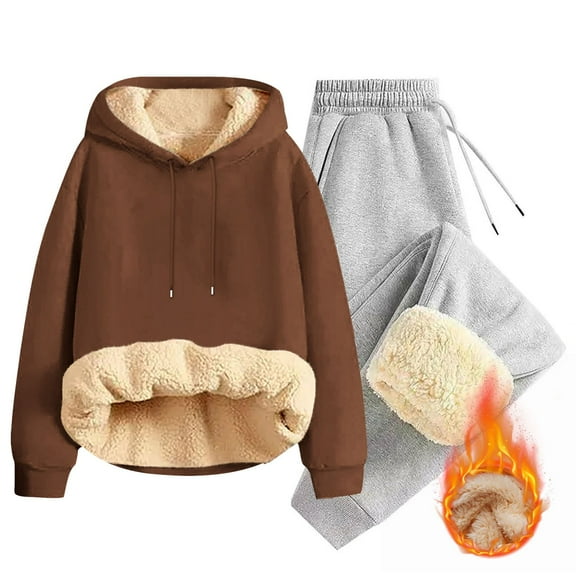 HOMADLES Men Sweatpants Tracksuit Set 2 Pcs Winter Warm Fleece Lined Long Sleeve Pullover Hoodie and Elastic Waist Baggy Sweatpants Drawstring Casual Jogger Outfits Brown 2XL