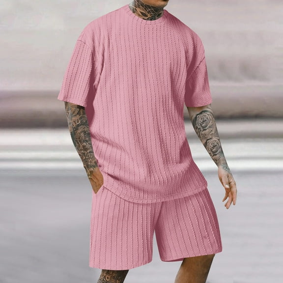 HOMADLES Men's 2 Pc Set Short Crewneck Shirt and Short Pink 3XL