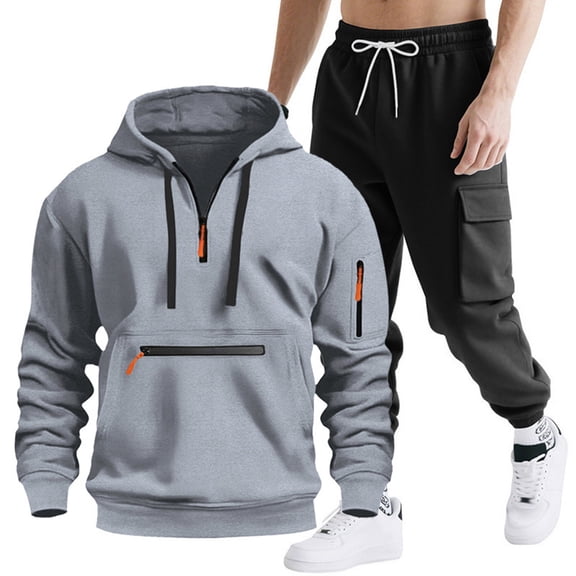 HOMADLES Men's 2 Piece Outfits Zip up Hoodie Long Sleeve Sweatshirt Elastic Waist Jogger Sweatpants Sweatsuit Set Gray 2XL