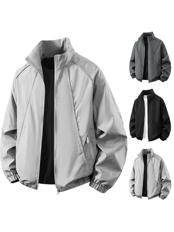 Men's Bomber Jacket Windbreaker Stand Collar Baseball Style Hooded Waterproof Jacket Outdoor Coat for Spring/Fall Dark Gray Size L