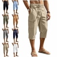 thumbnail image 1 of HOMADLES Men's Capri Cargo Pants Loose Fit Elastic Waist Breathable Workout Pants Outdoor Hiking Running Pants Khaki Size L, 1 of 10