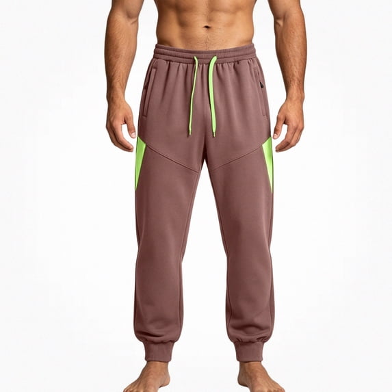 HOMADLES Men's Casual Jogger Pants Elastic Waist Loose Fit Sports Pants Solid Color Side Pockets Athletic Pants Brown Size 2XL