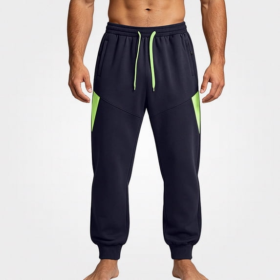 HOMADLES Men's Casual Jogger Pants Elastic Waist Loose Fit Sports Pants Solid Color Side Pockets Athletic Pants Navy Size L