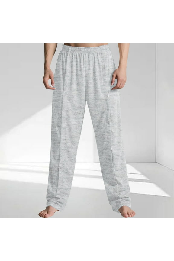 Men's Casual Pants Solid Elastic Waist Pants Soft Breathable Jogger Pants Gray M