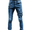 thumbnail image 1 of HOMADLES Men's Denim Jeans Zipper Outdoor Hiking Casual Pants Solid Jogger Pants Blue S, 1 of 9
