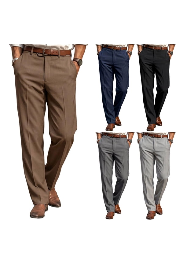 Men's Dress Pants Button Fly Straight Fit Office Trousers Work Pants for Business Casual Navy Size XL