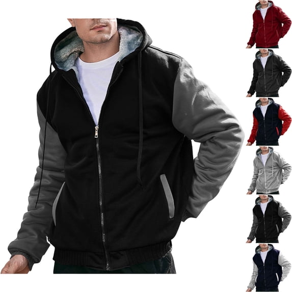 HOMADLES Men's Fleece-Lined Hooded Jacket Long Sleeve Winter Thermal Zip Up Jacket Windproof Casual Outerwear for Cold Weather Dark Gray Size 2XL