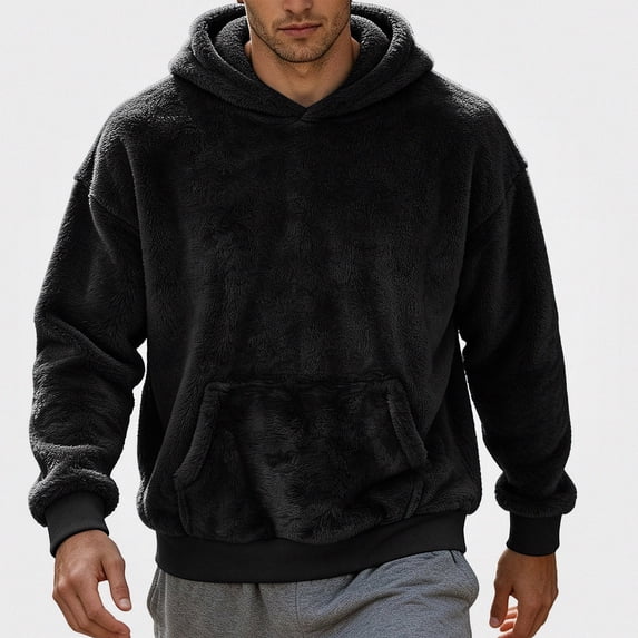 HOMADLES Men's Fleece Lined Hoodies for Men Winter Warm Long Sleeve Pullover Hoodie Loose Fit Casual Hoodies Sweatshirt Black Size L