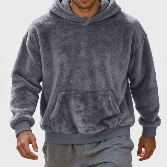 HOMADLES Men's Fleece Lined Hoodies for Men Winter Warm Long Sleeve Pullover Hoodie Loose Fit Casual Hoodies Sweatshirt Gray Size M
