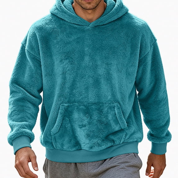 HOMADLES Men's Fleece Lined Hoodies for Men Winter Warm Long Sleeve Pullover Hoodie Loose Fit Casual Hoodies Sweatshirt Sky Blue Size 2XL
