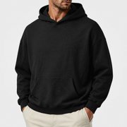 HOMADLES Mens Fleece Lined Hoodies for Men Winter Warm Solid Color Pullover Hoodie Long Sleeve Hooded Sweatshirt Black Size 2XL
