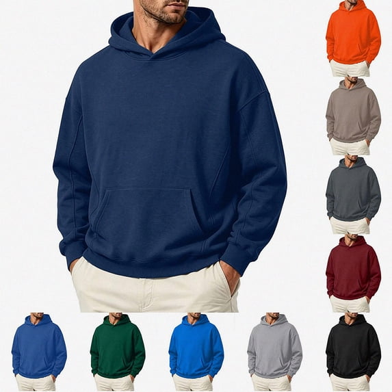 HOMADLES Men's Fleece Lined Hoodies for Men Winter Warm Solid Color Pullover Hoodie Long Sleeve Hooded Sweatshirt Dark Blue Size S