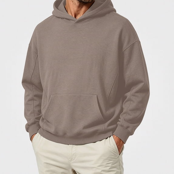 HOMADLES Men's Fleece Lined Hoodies for Men Winter Warm Solid Color Pullover Hoodie Long Sleeve Hooded Sweatshirt Khaki Size S