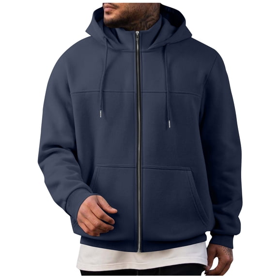 HOMADLES Men's Fleece Lined Jacket Hooded Casual Solid Heavyweight Long Sleeve Warm Coat for Men Outdoor Sherpa Jacket, Navy L