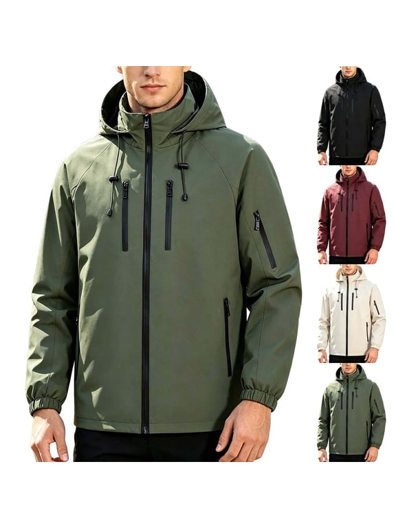 Men's Lightweight Rain Jacket Waterproof Windbreaker Hooded Jacket Softshell Zip Up Jacket White Size L