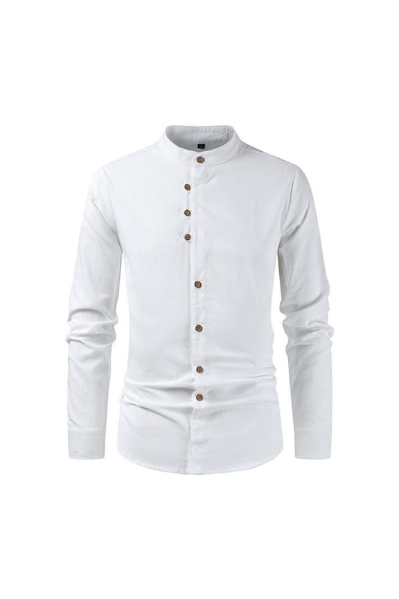 Men's Long Sleeve Button Down Shirts Linen Solid Athletic Button Shirts White XL