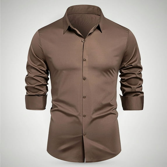 HOMADLES Men's Long Sleeve Button Shirts Breathable Lapel Solid Casual Formal Dress Shirt Brown 3XL