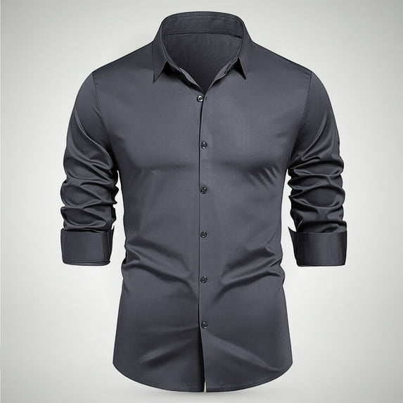 HOMADLES Men's Long Sleeve Button Shirts Breathable Lapel Solid Casual Formal Dress Shirt Dark Gray L