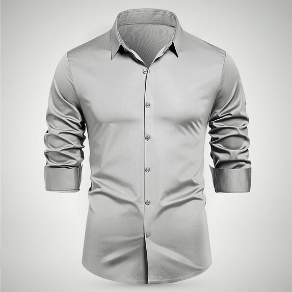 HOMADLES Men's Long Sleeve Button Shirts Breathable Lapel Solid Casual Formal Dress Shirt Gray 3XL