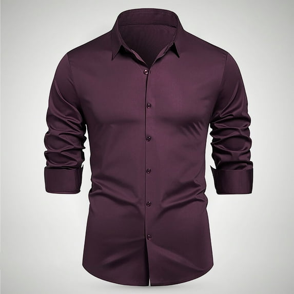 HOMADLES Men's Long Sleeve Button Shirts Breathable Lapel Solid Casual Formal Dress Shirt Wine 3XL