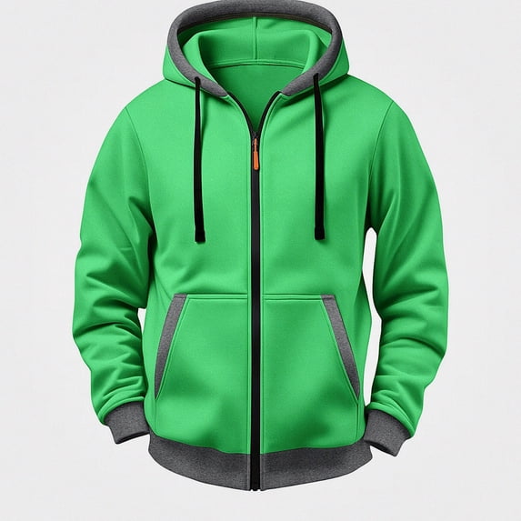 HOMADLES Men's Long Sleeve Hoodie Winter Thicken Full Zipper Hooded Sweatshirts Drawstring Solid Color Casual Jacket Green Size M