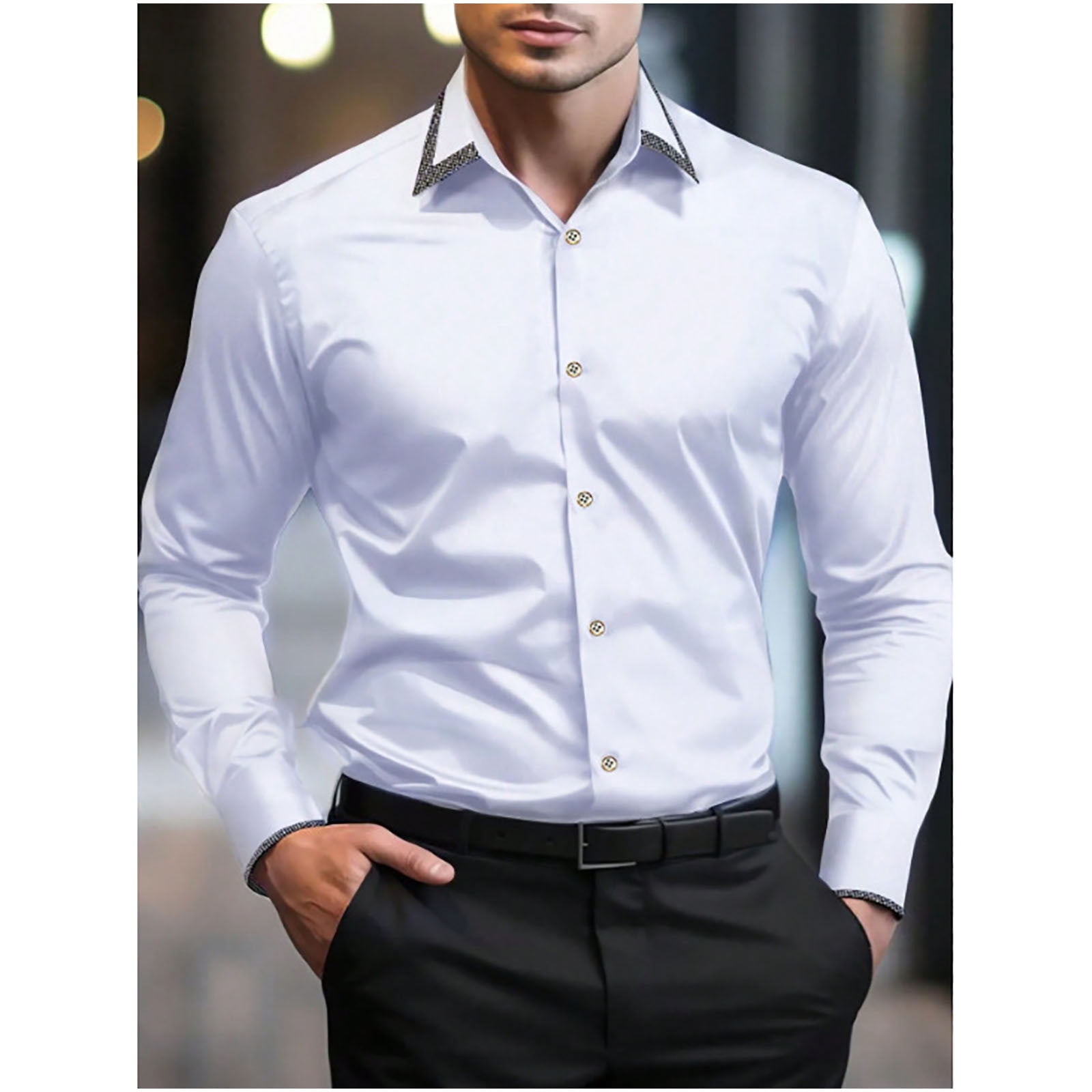 HOMADLES Men's Long Sleeve Shirts Lapel Solid Slim Tops Breathable Casual Formal  Dress Shirt White M - Walmart.com