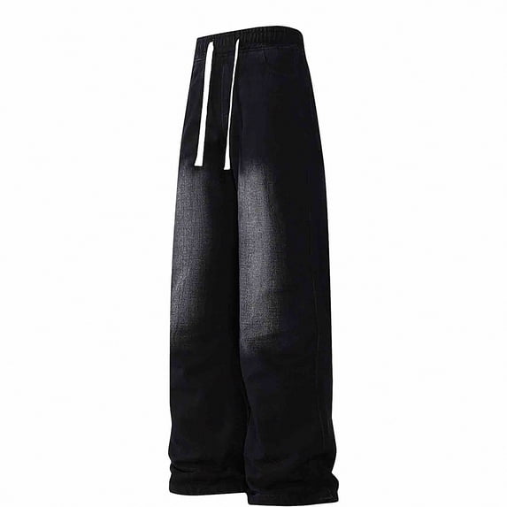 HOMADLES Men's Loose Fit Jeans Straight Leg Stretch Soft Casual Pants Side Pocket Fashion Pants Black Size M