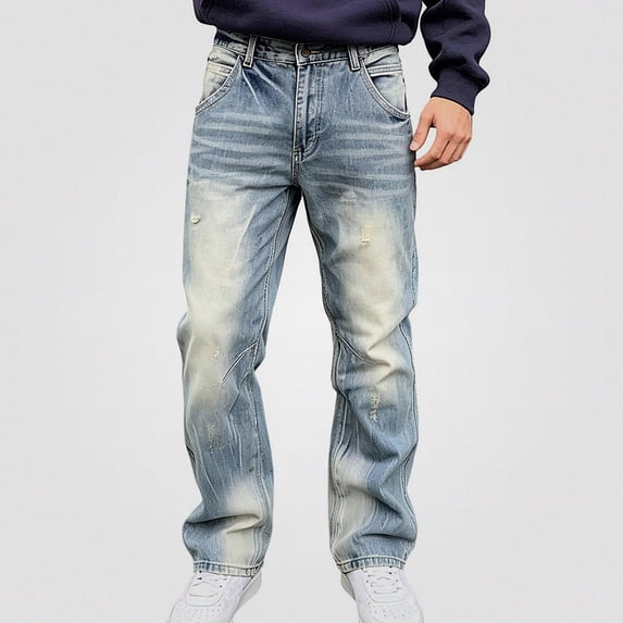 HOMADLES Men's Loose Fit Jeans Straight Leg Stretch Soft Casual Pants Side Pocket Fashion Pants Blue Size XL