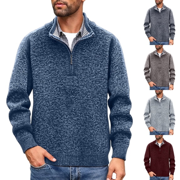 HOMADLES Men's Quarter Zip Sweater Fleece Lined Thermal Pullover Long Sleeve Solid Color Sweaters Coffee Size XL