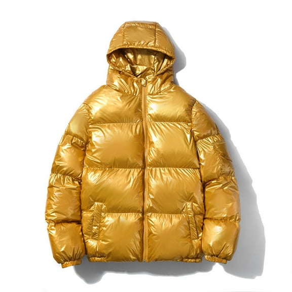 HOMADLES Men's Quilted Puffer Jacket Hood Winter Warm Heavyweight Reflective Down Coat Parka Jackets Outerwear Gold XL