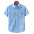 thumbnail image 1 of HOMADLES Men's Short Sleeve Button Shirts Summer Linen Tops Regular Fit Solid Dress Shirt Men, Light Blue L, 1 of 2