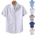 thumbnail image 1 of HOMADLES Men's Short Sleeve Button Shirts Summer Linen Tops Regular Fit Solid Dress Shirt Men, White S, 1 of 4