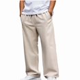 thumbnail image 1 of HOMADLES Men's Solid Color Pants Straight Leg Elastic Waist Flat Pants Side Pockets Casual Pants Khaki Size 2XL, 1 of 8