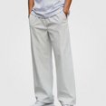 thumbnail image 1 of HOMADLES Men's Solid Color Pants Straight Leg Elastic Waist Flat Pants Side Pockets Casual Pants White Size 2XL, 1 of 8