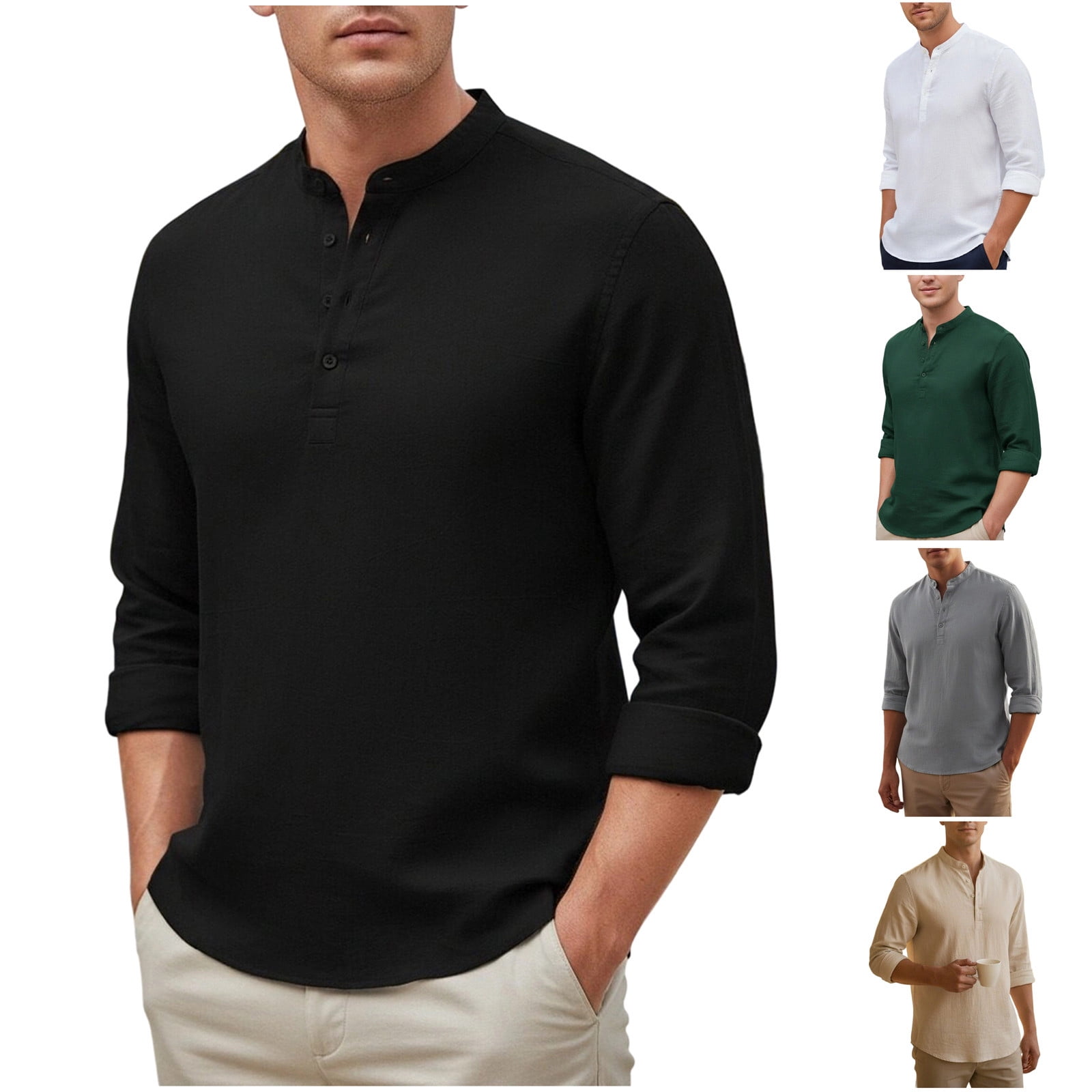 HOMADLES Men's Stand Collar Pocket Shirt Long Sleeve Button Work