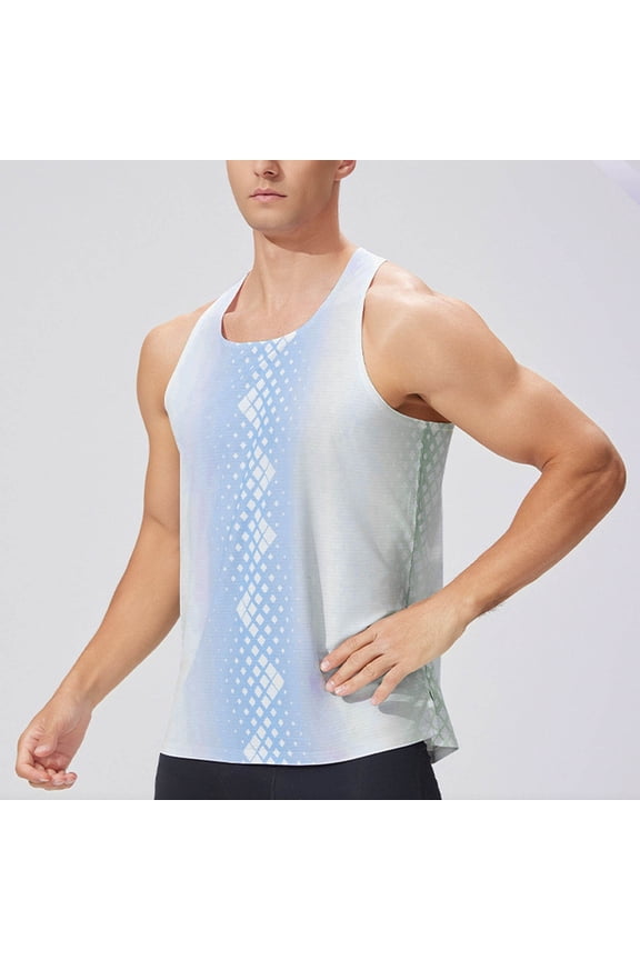 Men's Tank Tops Fashion Work Shirt Crewneck Summer Basice Tank for Men Breathable Outdoor Gym Sleeveless Tank Tops Blue S