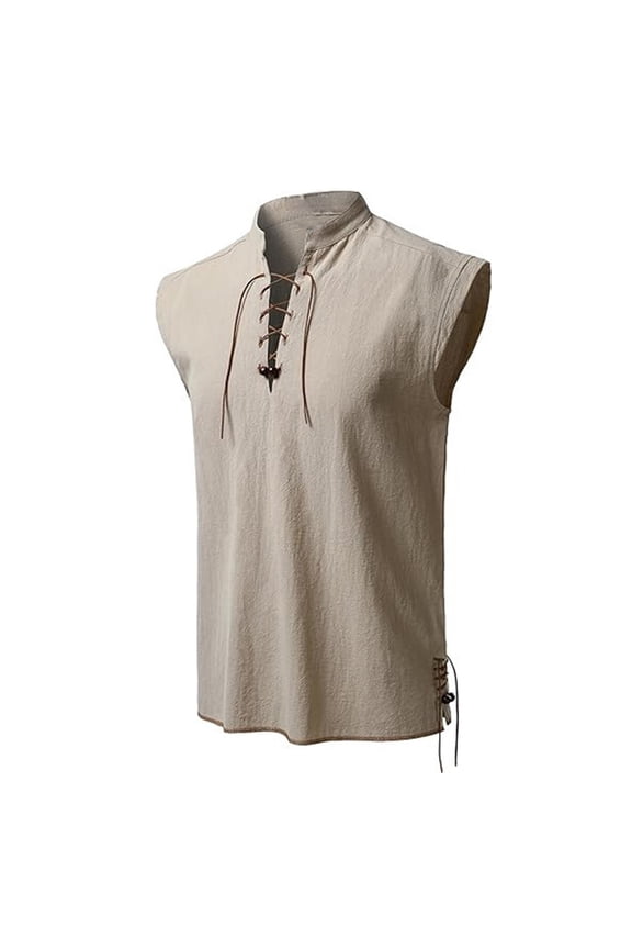 Men's Tank Tops Lightweight Work Shirt Linen V-neck Basice Tank for Men Casual Muscle Outdoor Athletic Sleeveless Tank Tops Khaki L