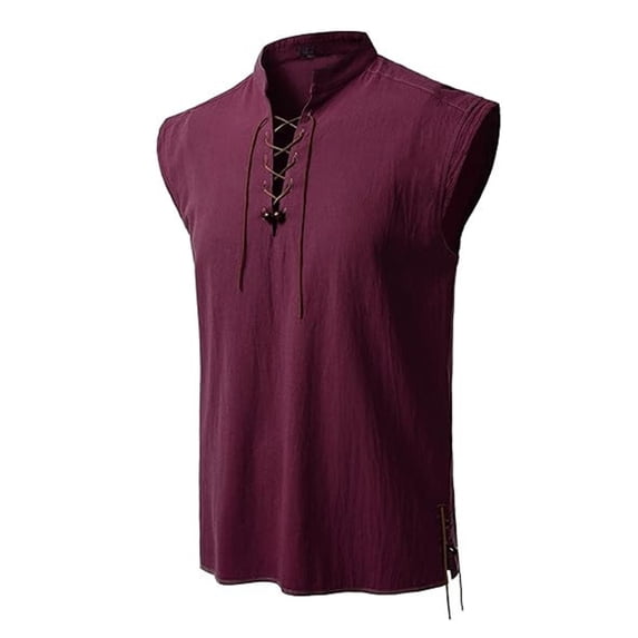 HOMADLES Men's Tank Tops Linen V-neck Basice Tank for Men Casual Muscle Outdoor Athletic Sleeveless Tank Tops Wine S