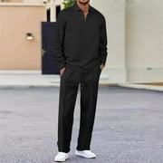 HOMADLES Men's Tracksuits 2Pcs Set, Casual Zipper Pullover Jogging Pants Tracksuit Men Leisure Suits Black L