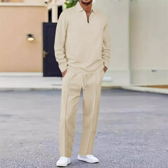 HOMADLES Men's Tracksuits 2Pcs Set, Casual Zipper Pullover Jogging Pants Tracksuit Men Leisure Suits Khaki 3XL