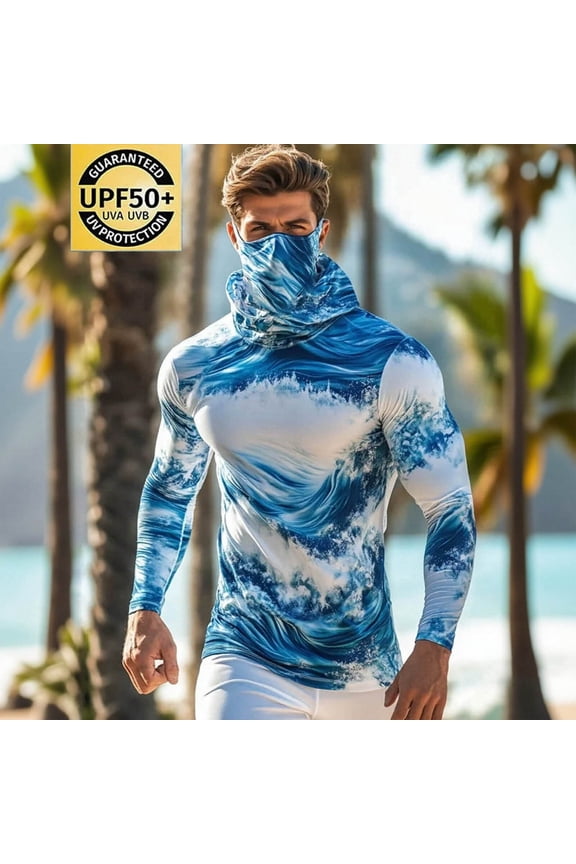 Men's UPF 50+ Sun Shirt Lightweight Breathable Quick-Drying UV Protection Rash Guard Tops for Outdoor Hiking A Blue Size S
