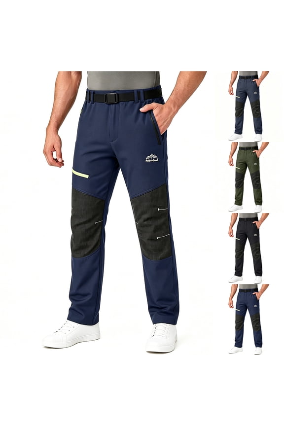Men's Waterproof Softshell Hiking Pants Windproof Straight Leg Cargo Pants with Multi Pockets for Outdoor Climbing & Work Blue Size XS