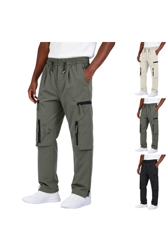 Men's Waterproof Softshell Hiking Pants Windproof Straight Leg Cargo Pants with Multi Pockets for Outdoor Climbing & Work Green Size L
